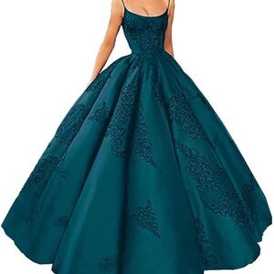 Mouccy Green Teal Long Satin Prom Dress Sz Small